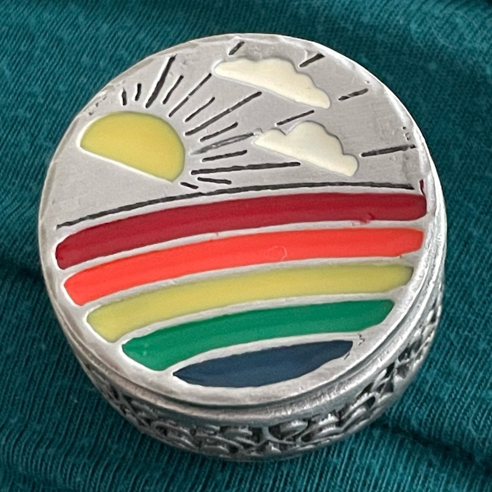 Spoontiques Vintage 1982 Rainbow Enamel Pewter Trinket Box!